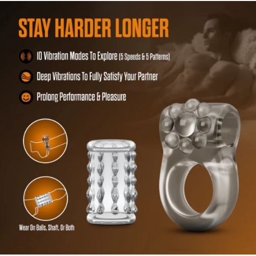 Stay Hard - Standard Vibrating Cock Ring Set with Sleeve