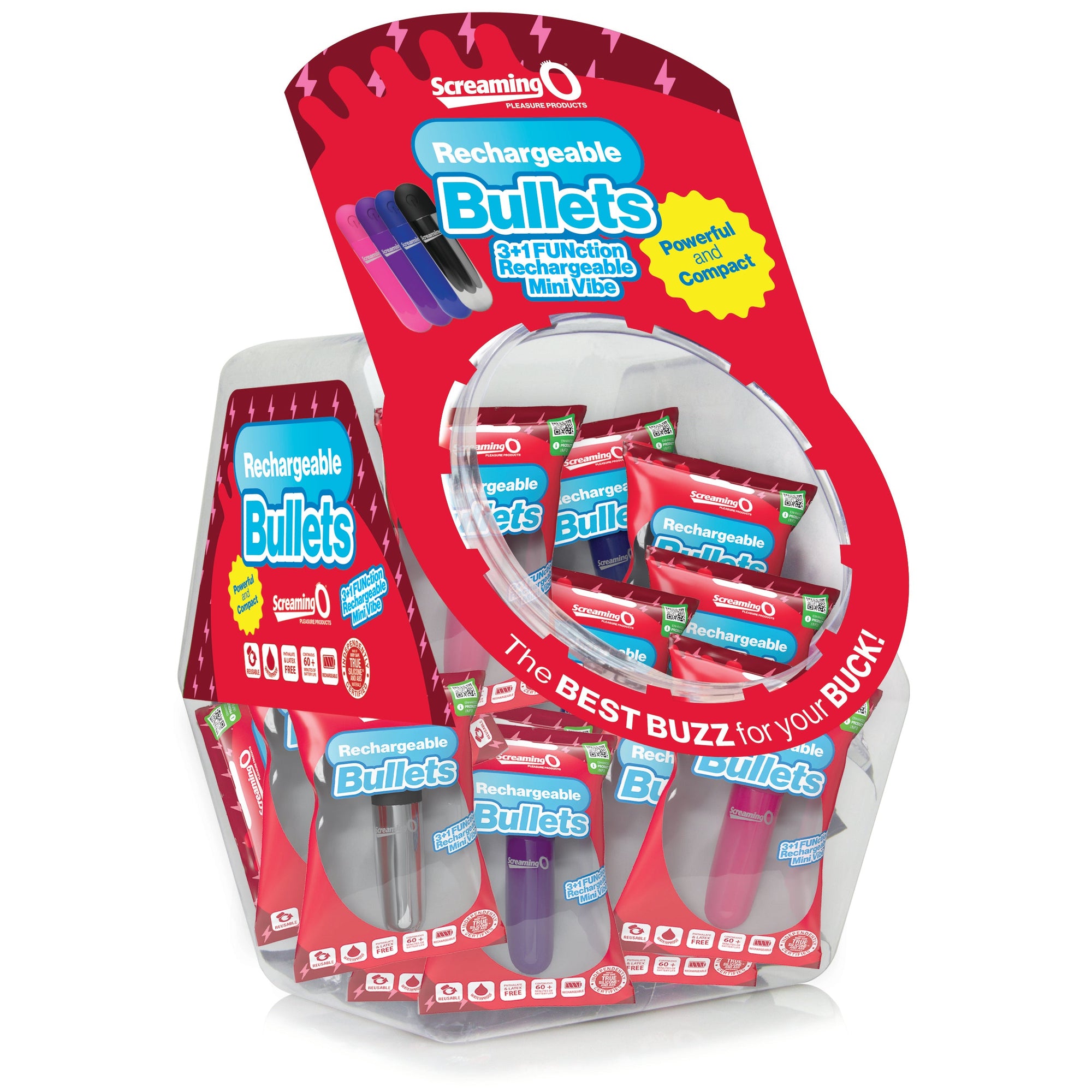 Screaming O Rechargeable Bullets in candy bowl - Assorted 24 pcs