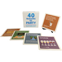 Set of party-themed cards with humorous sayings on a white background