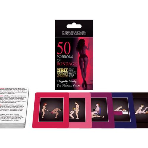 Card set with '50 Positions of Bondage' cards on a white background