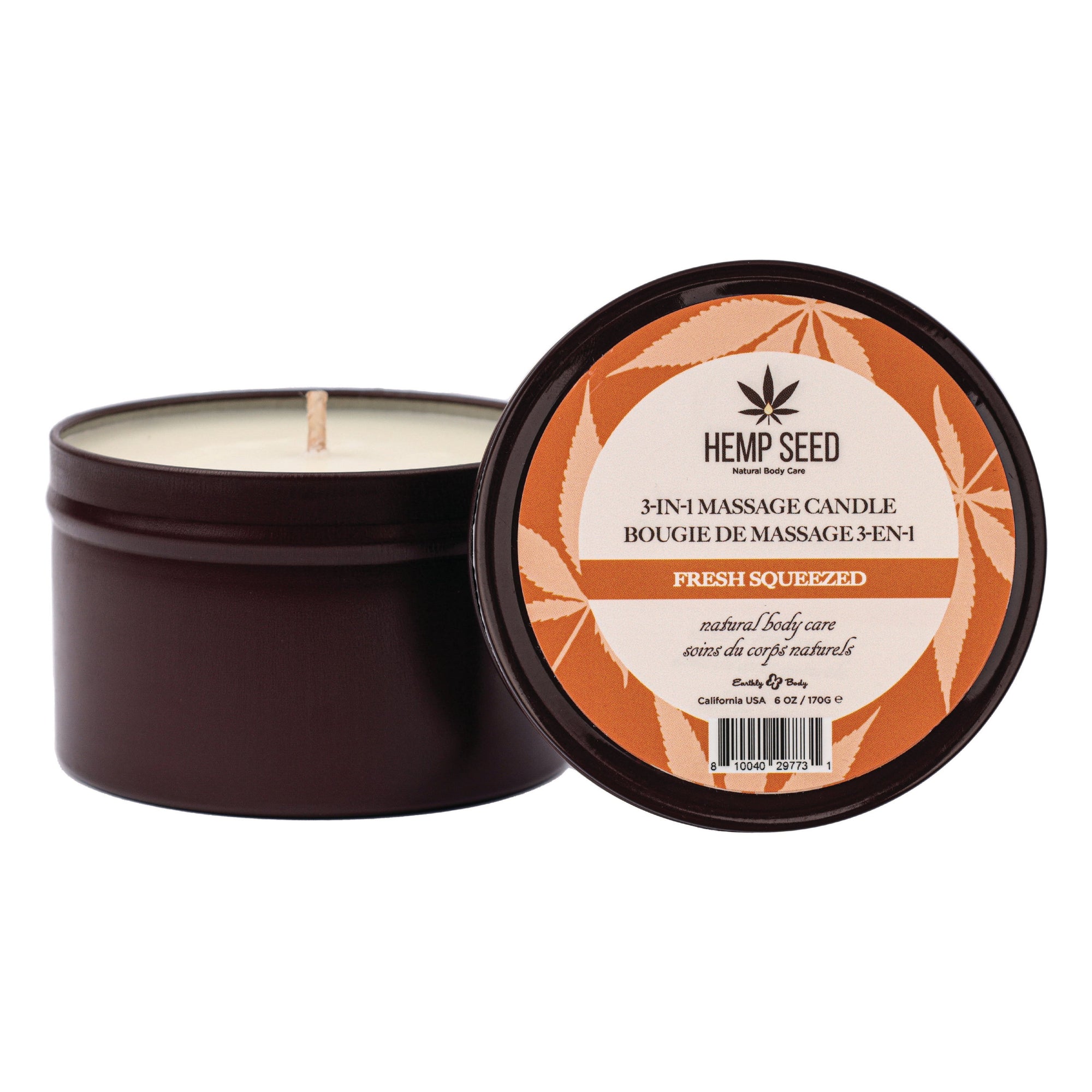 Earthly Body Hemp Seed Massage Candle Fresh Squeezed