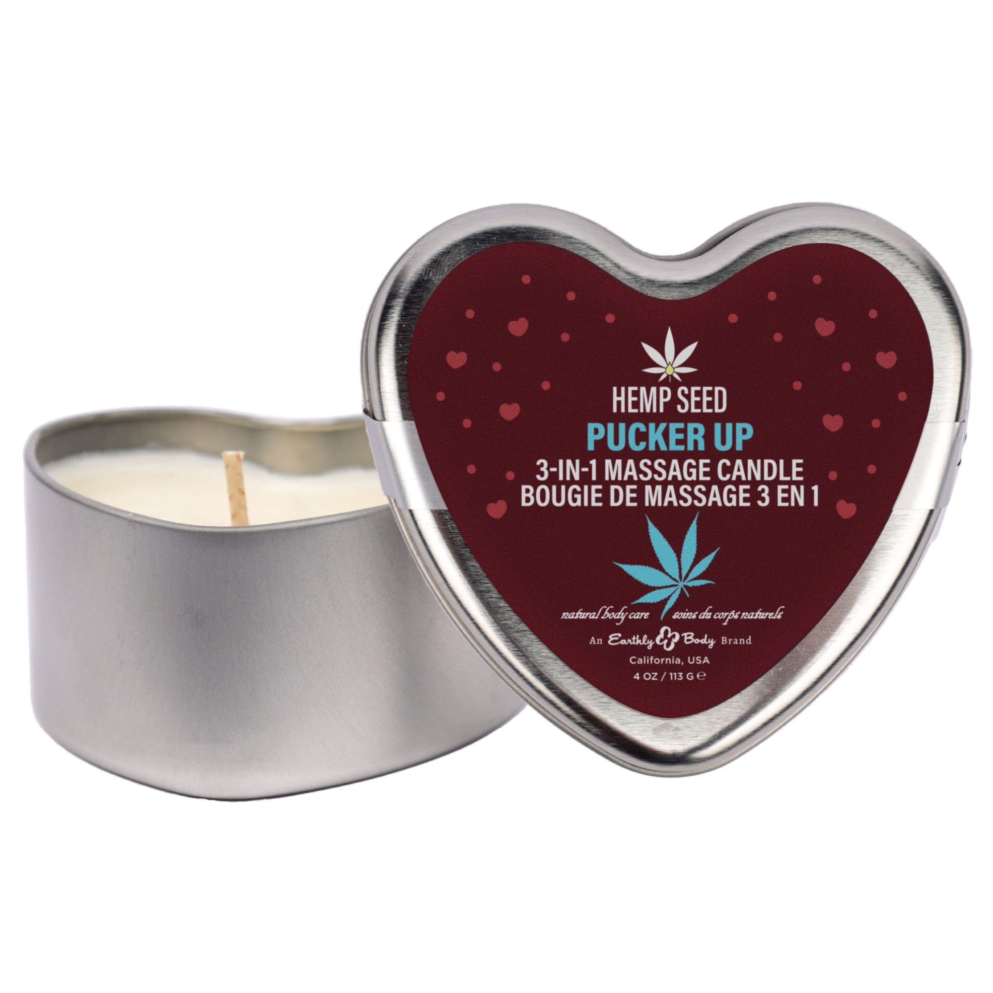 Earthly Body Hemp Seed Massage Oil Candles 3pk XOXO, Lipped Locked, Pucker Up