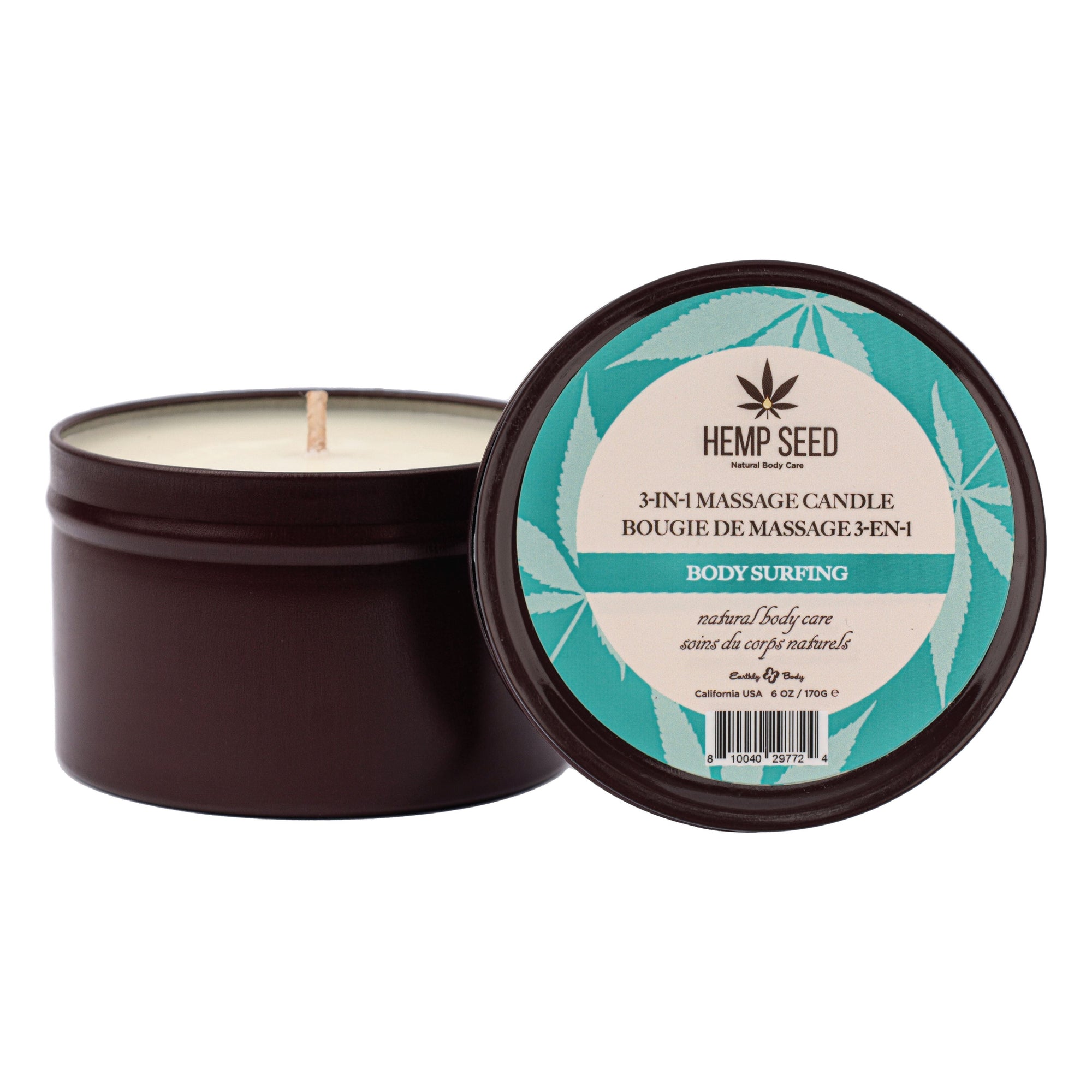 Earthly Body Hemp Seed Massage Candle Body Surfing