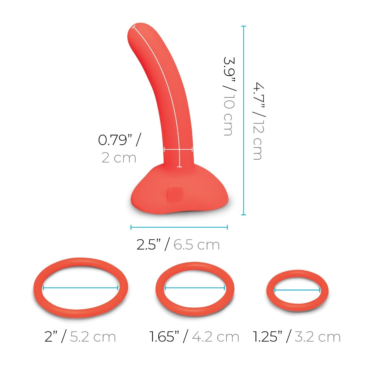 orange dildo and 3 rings size specs