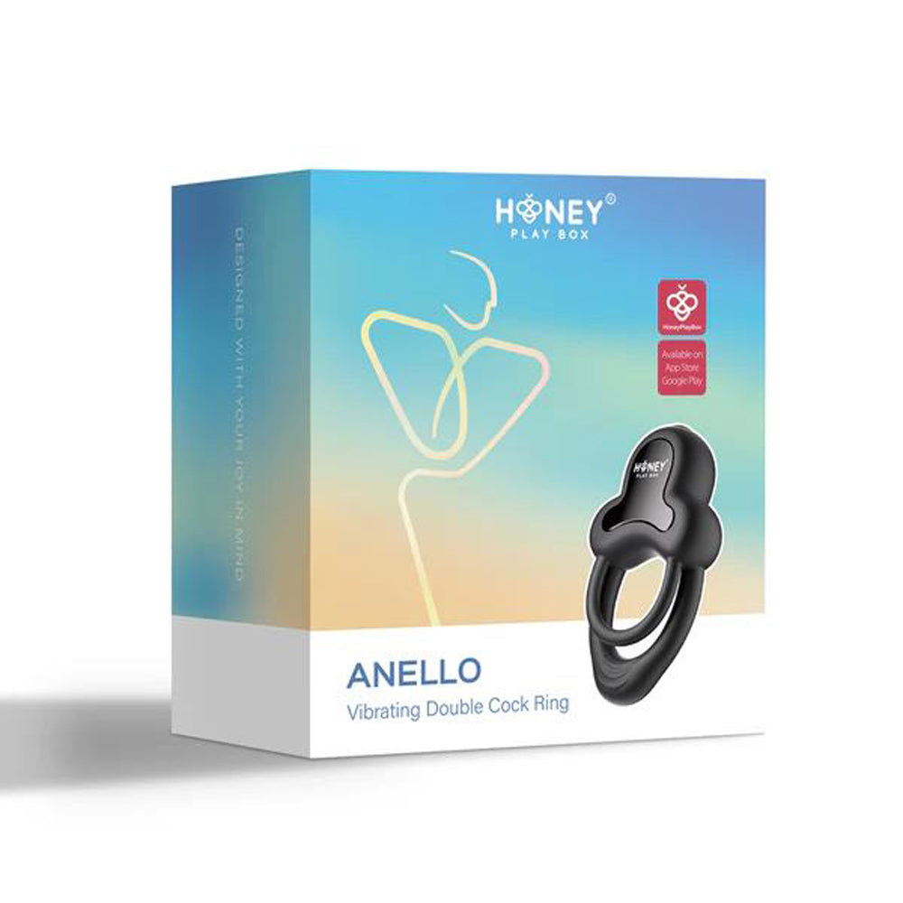 Vibrating double cock ring beside box