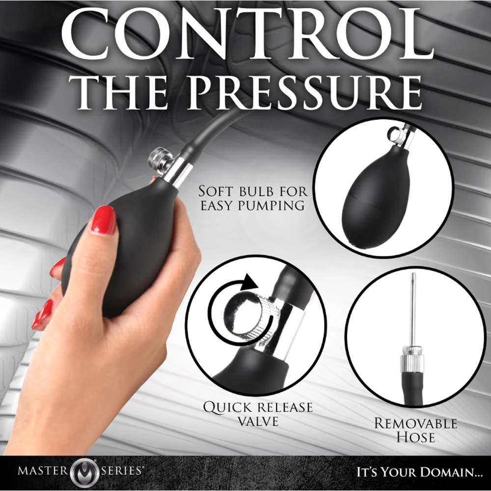 Black inflatable anchor pump information photo.