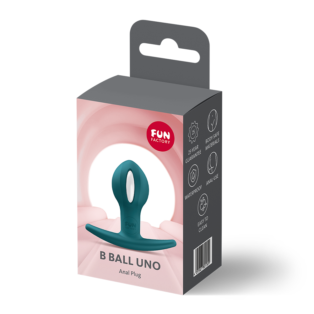 Teal B ball uno anal plug inside packaging