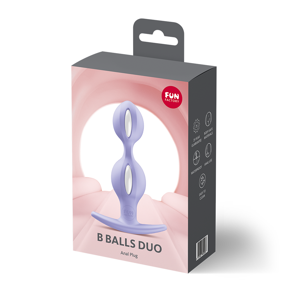 Lilac B balls duo anal plug inside packaging.