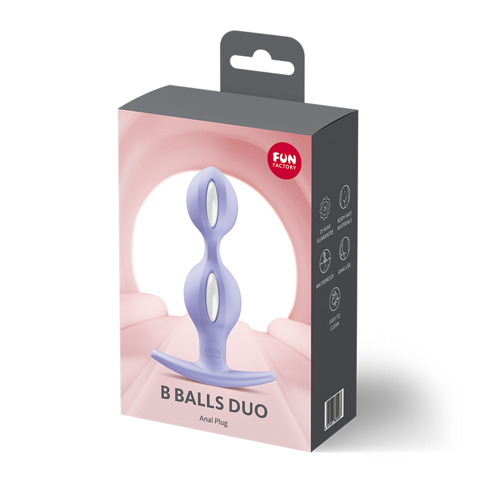 Lilac B balls duo anal plug inside packaging.