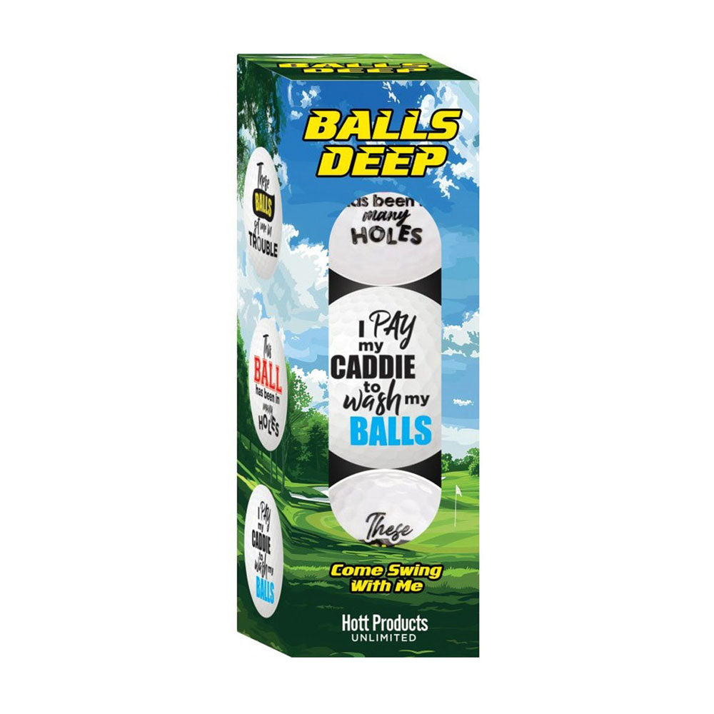Balls deep golf balls 3pk with sayings in packaging