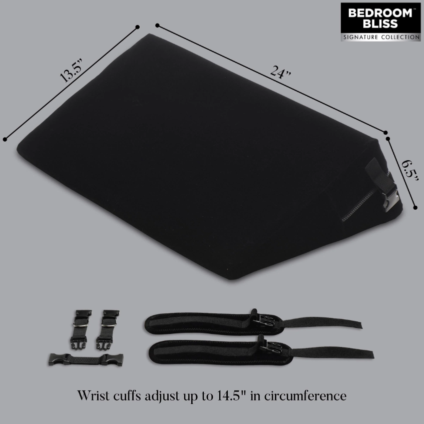Black bondage cushion measurement photo.