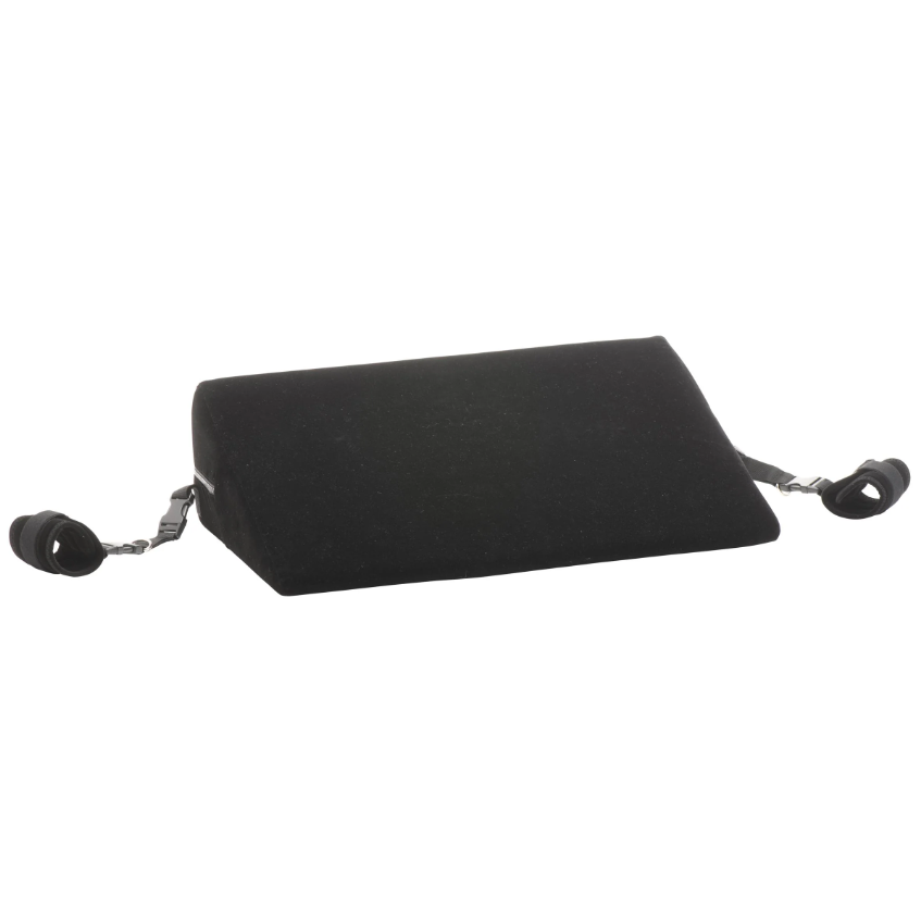 Black small bondage cushion with restraints example photo.
