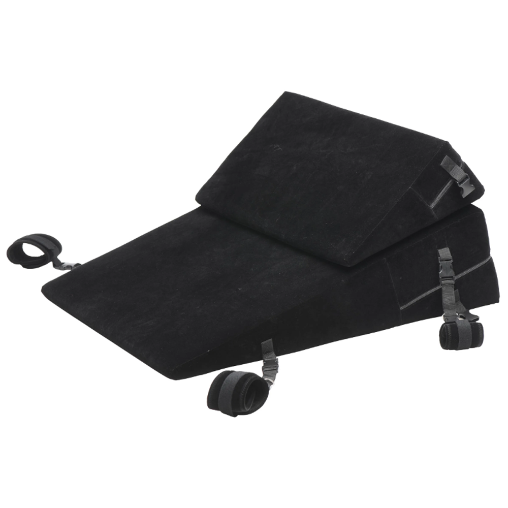 Black bondage wedge with restraints example photo.