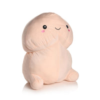 Beige chibi happy peckers large pillow front side photo.