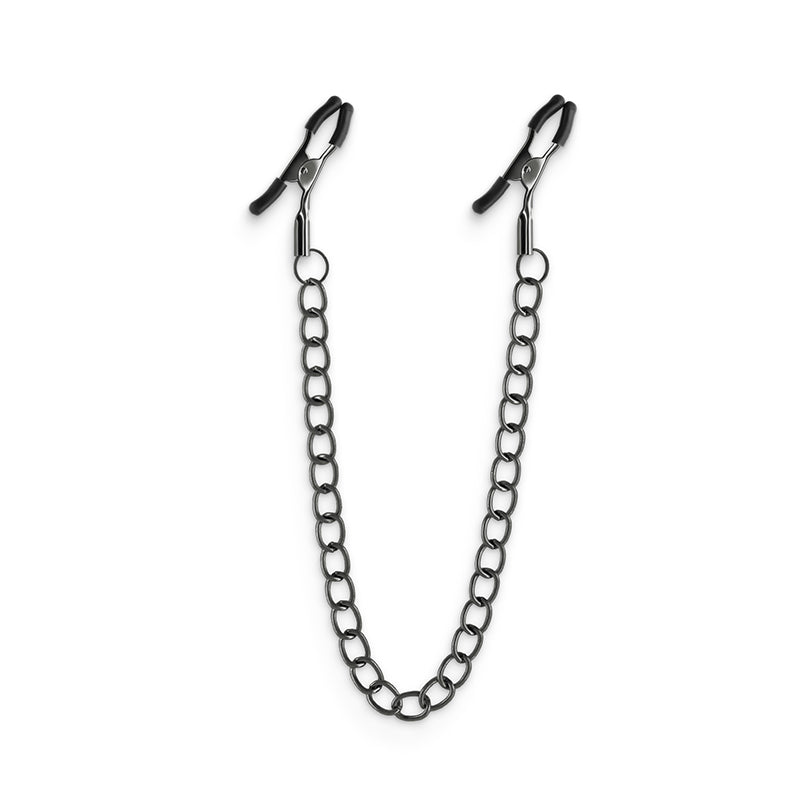 Black nipple clamps with metal chain example photo.