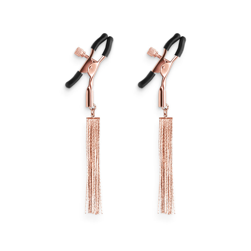 Rose gold d2 adjustable nipple clamps with tassels example photo.