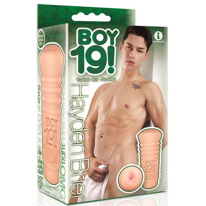 Green packaging with Hayden Brier posed on the front. Male masturbator with Anus opening depicted beside him