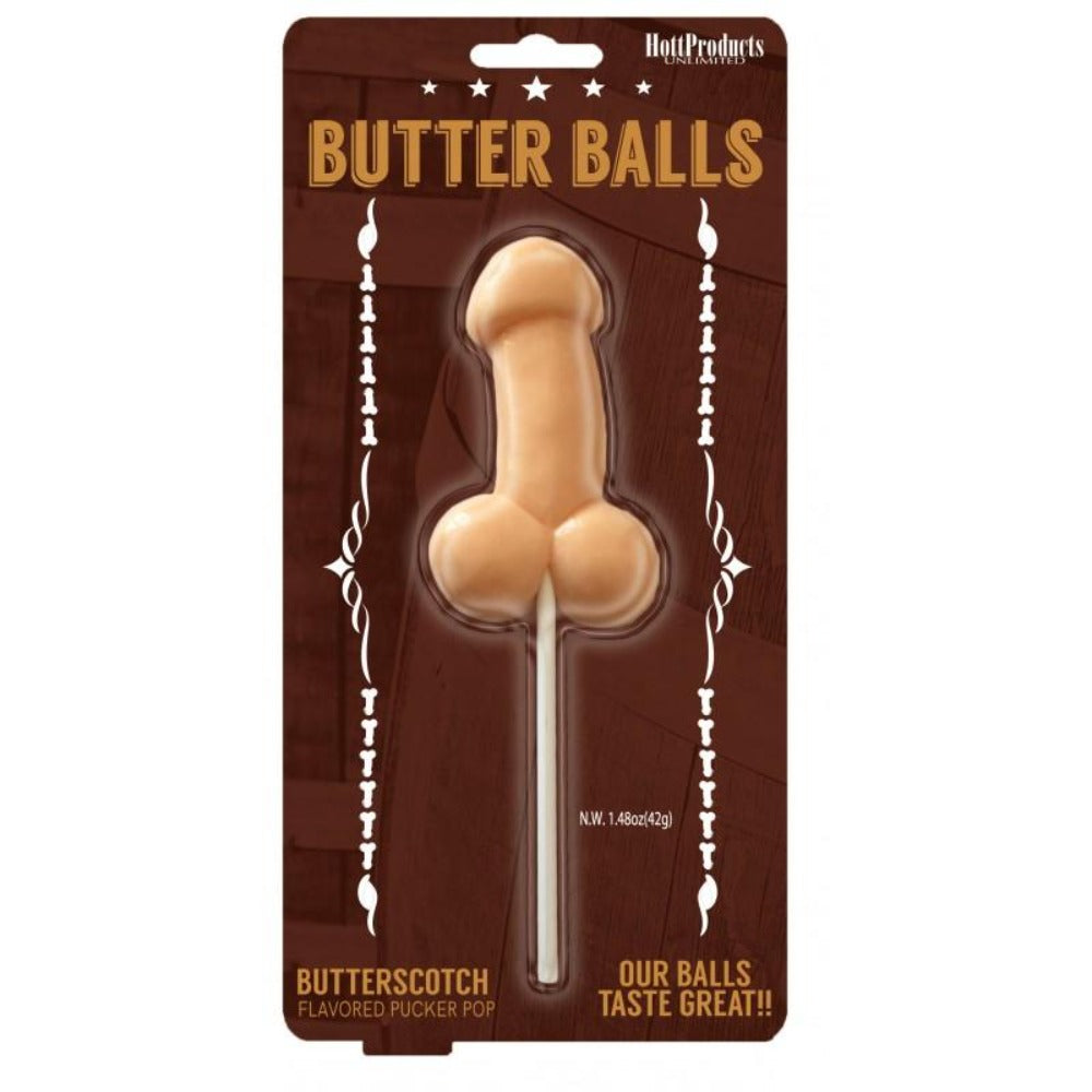 Butter balls butterscotch flavored pucker pop in package
