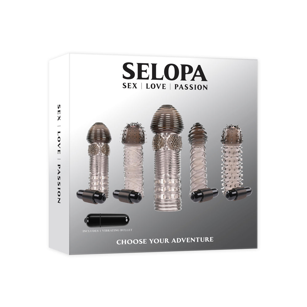 Black choose your adventure sleeves inside packaging.