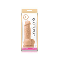 Beige 4'' realistic texturized silicone suction cup dildo inside packaging.