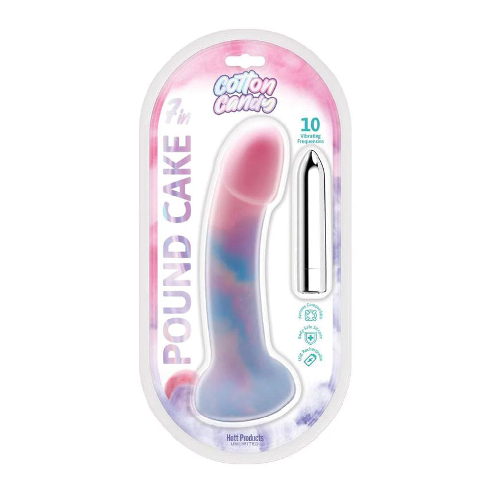 Cotton candy pound cake vibrating dildo in packaging