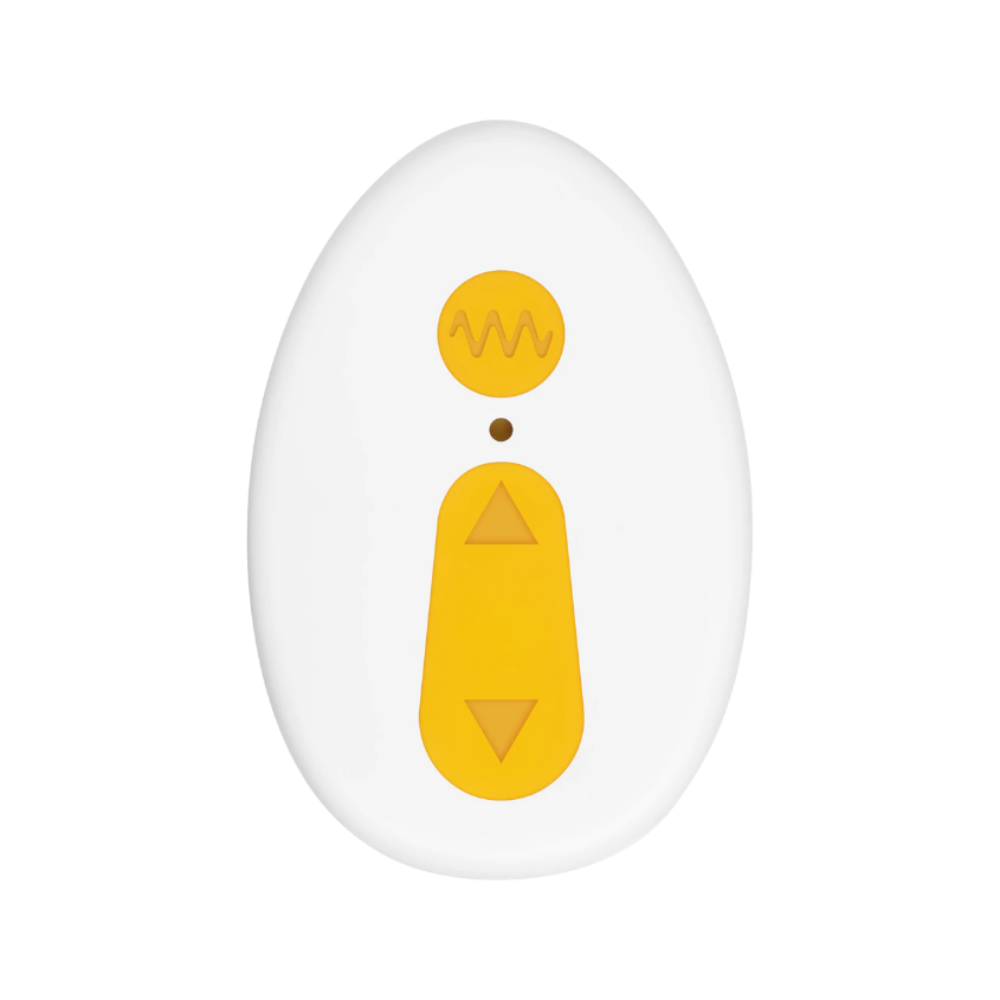 Wearable vibrator yellow and white remote example photo.