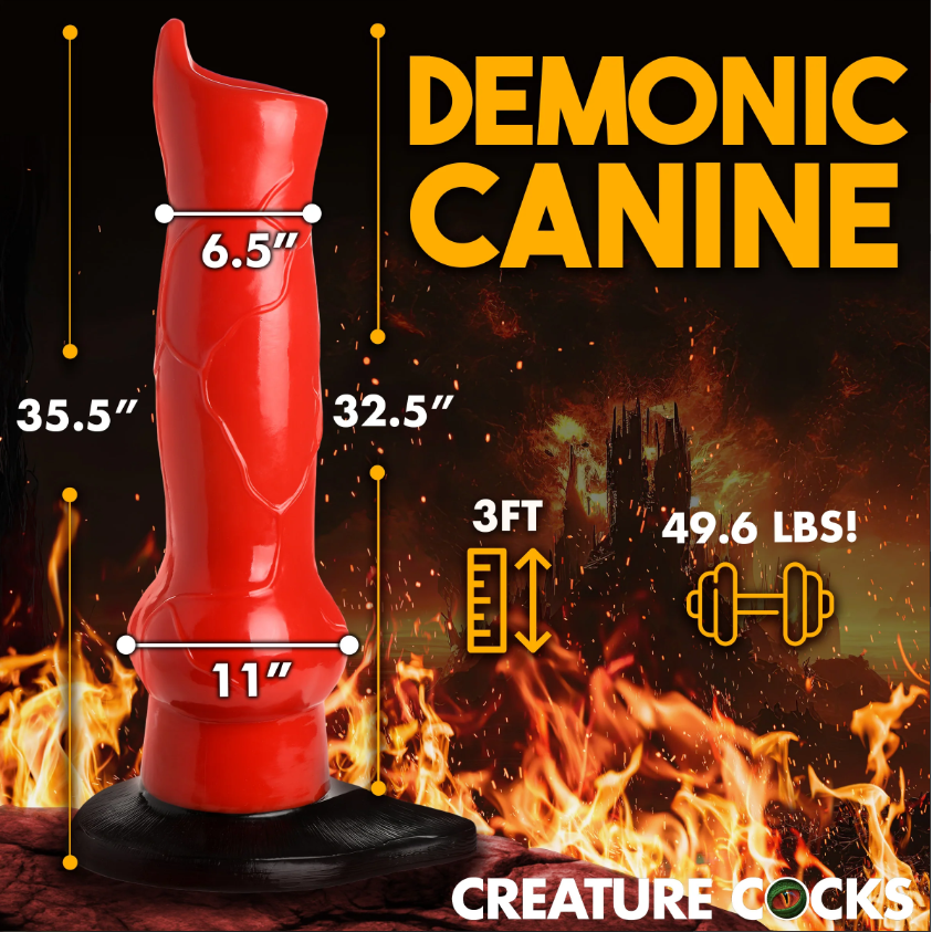 Red hell hound 3ft dildo measurement photo.