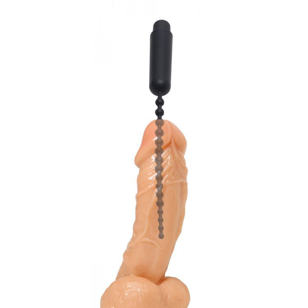 Black vibrating beaded silicone instructional photo.