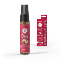 Cinnamon bun throat spray featuring a 1fl.oz spray bottle beside packaging.