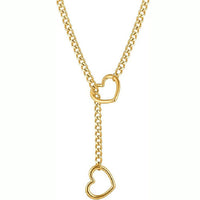 Gold necklace with heart-shaped pendants on a white background