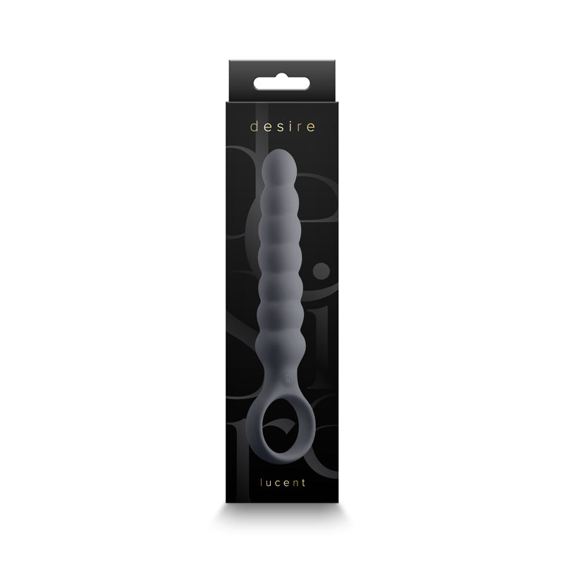 Grey desire lucent vibrating anal plug inside packaging.