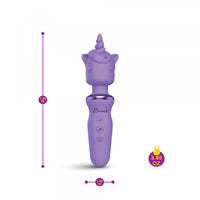 Purple unicorn massager measurement photo.