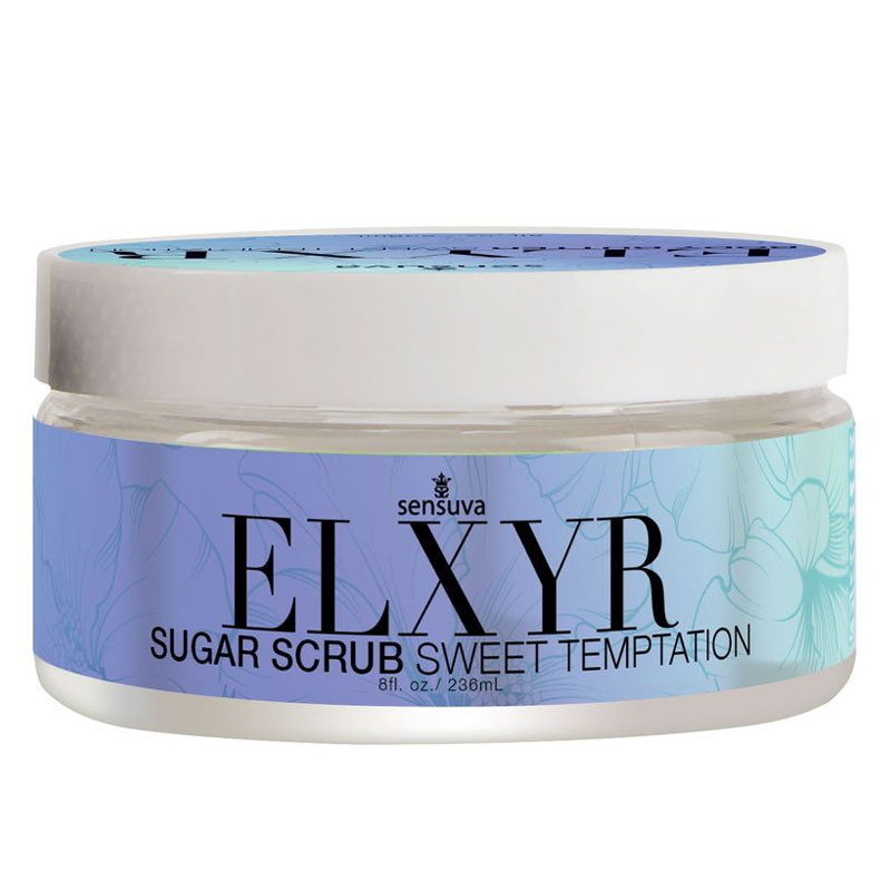 Jar of Elxyr Sugar Scrub Sweet Temptation on a white background