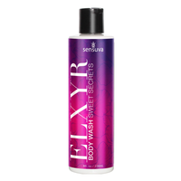 Purple bottle of Sensuva Elixir Body Wash Sweet Secrets on a white background