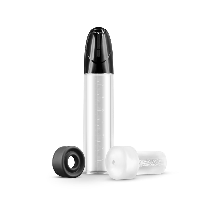 Titan clear penis pump featuring masturbator sleeve & silicone ring example photo.