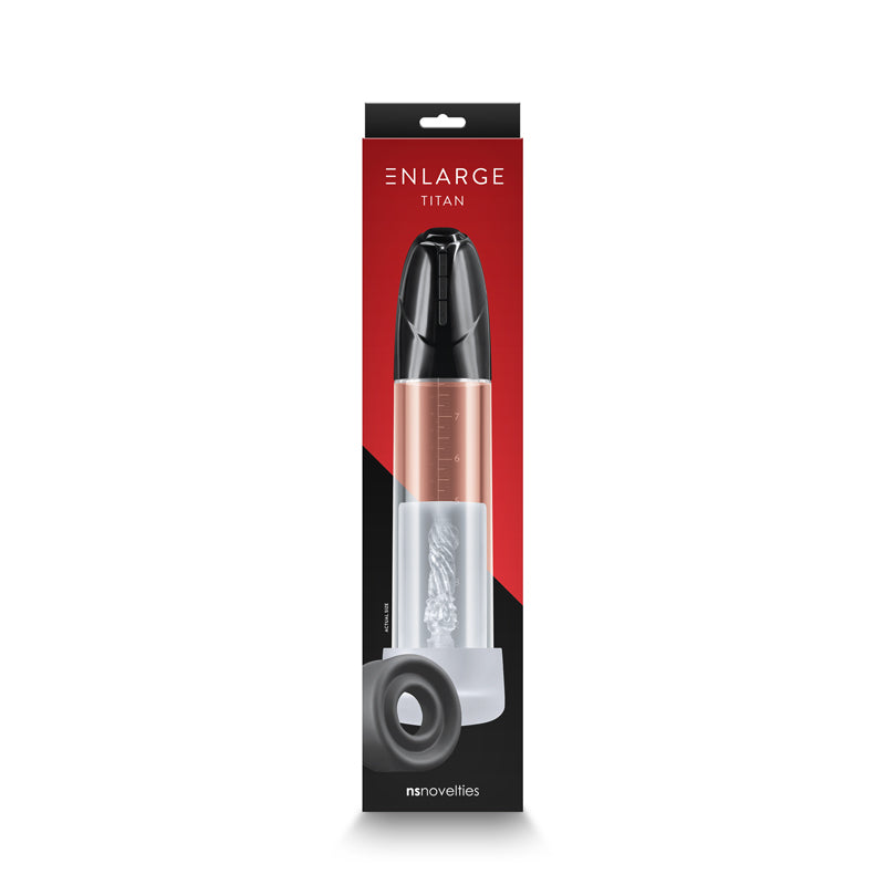 Enlarge titan clear penis pump featuring silicone donut inside packaging.