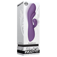 Purple evolved rampage vibrator inside packaging.