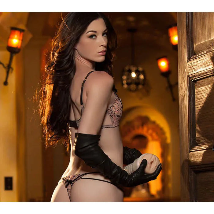 fleshlight stoya in lingerie holding fleshlight