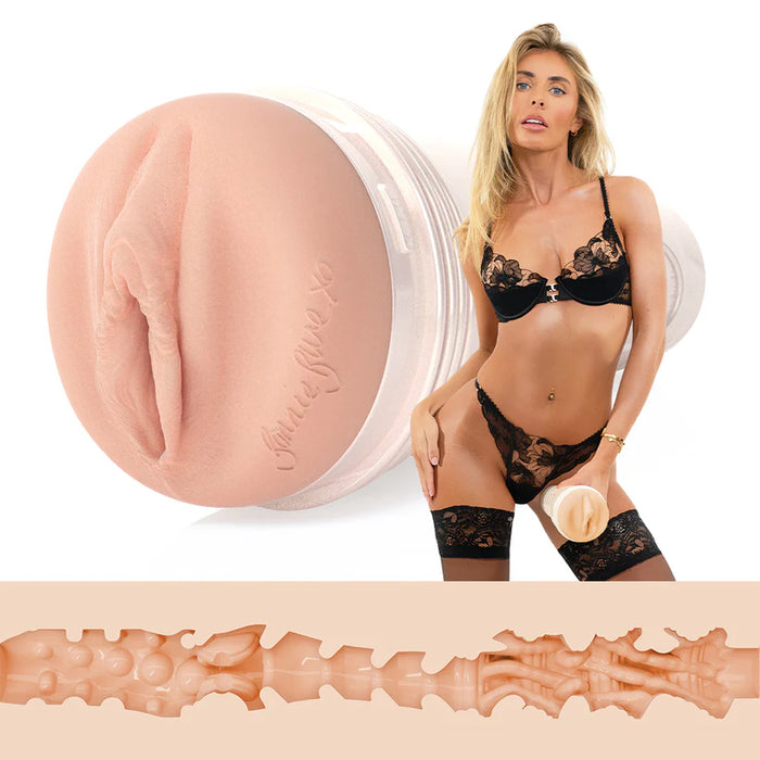 Bonnie Blue Fleshlight 1K Vagina Masturbator in black lingerie on white background