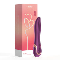Purple oral licking vibrator beside box