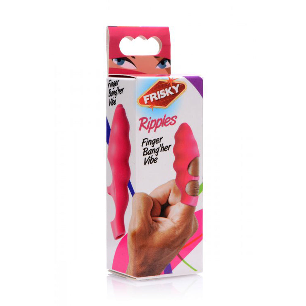 Pink ripples bang her finger vibrator inside packaging.