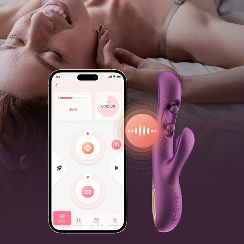 Purple pressure sensing vibrator beside smart phone