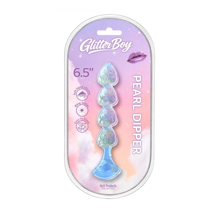 Cotton candy glitter boy anal plug and pleasure beads 6.5'' in packaging