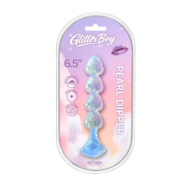 Cotton candy glitter boy anal plug and pleasure beads 6.5'' in packaging