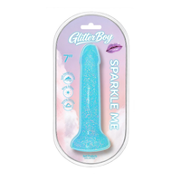 Blue sparkle me 7'' suction cup dildo in packaging