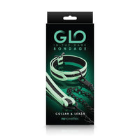 Green bondage glow in the dark collar & leash inside packaging.