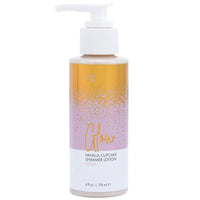 personal bottle of massage lotion with shimmer gold vanilla cupcake scent