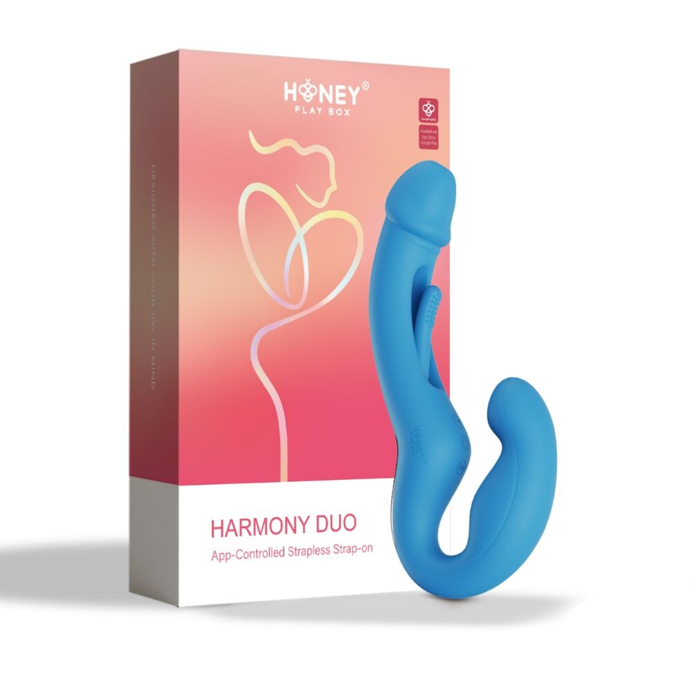 Blue Strapless strap on beside box
