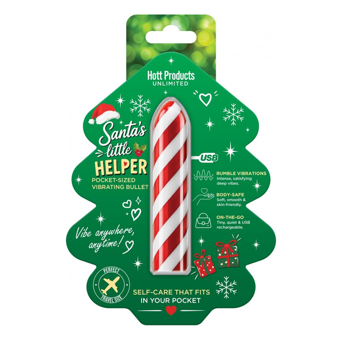 Candy striped santas little helper rechargeable vibrating bullet in packaging