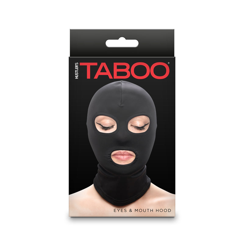 Black taboo eyes & mouth hood inside packaging.